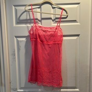 Victoria’s Secret Bright Pink Sheer Stretch Mesh Eyelet Lace Slip Dress L